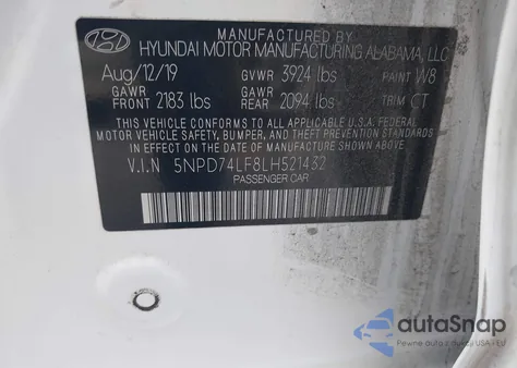 2020 Hyundai Elantra Se from USA, damaged, VIN 5NPD74LF8LH521432